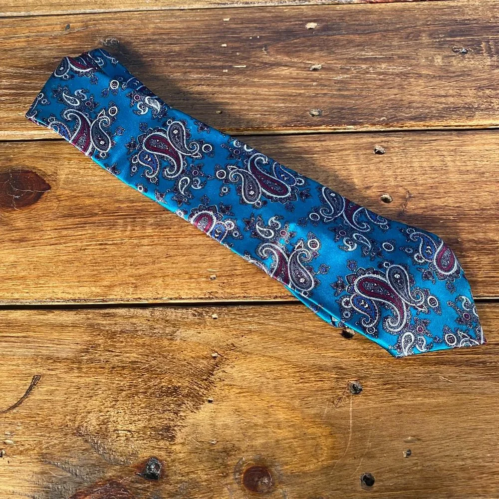 Christian Dior Paisley Print Silk Neck Tie Blue - Picture 5 of 7